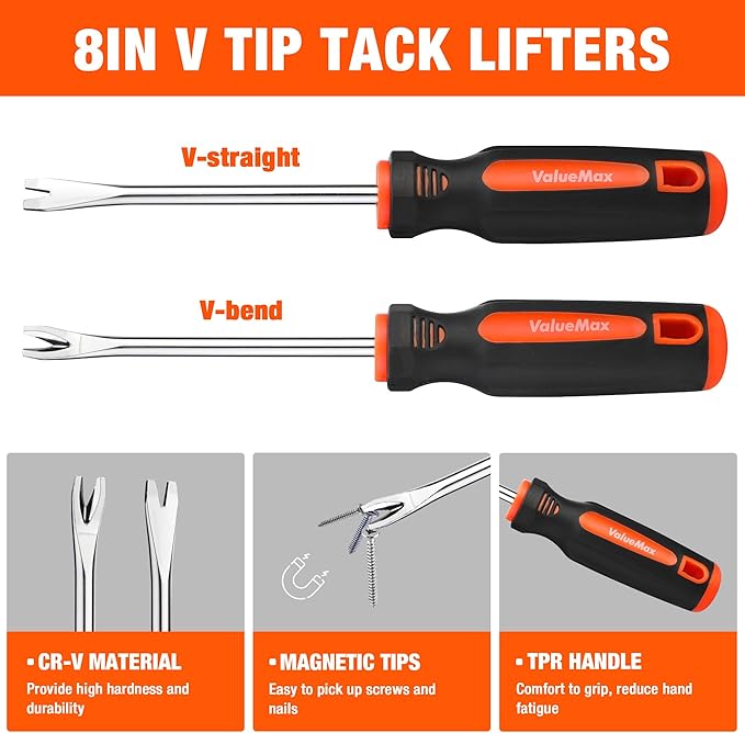 VALUEMAX 3Pcs Nail Puller and Staple Remover Tool, Include 7" End Cutting Pliers, 8" Bendable and Straight V Tip Staple Puller, Upholstery Tools for Cutting Wires, Removing Nails and Staples