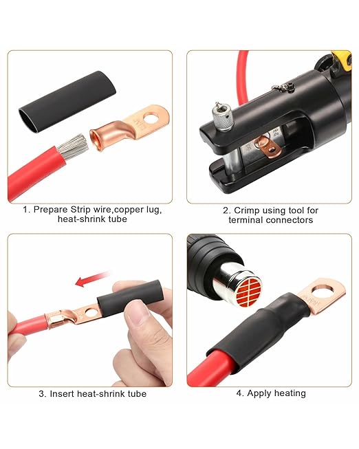 Landhoow 20 Pcs UL Test Wire Lugs 8 Gauge Stud Ring Terminals,8 Gauge Wire Connectors,Heavy Duty Copper Crimp Lugs, Welding Cable Bare Copper Eyelet Lug & Heat Shrink (8 Awg 3/8 Ring,10 Black, 10 Red)