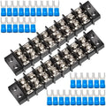 MILAPEAK Terminal Block - 2 Pack 8 Positions 200v-450v 20-30A Dual Row Screw Terminals Strip + 32 PCS Copper Wire Fork Connectors