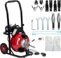 Auto Feed 75 FT x 1/2 Inch Drain Cleaner Machine with 370W Motor, Portable Sewer Snake Auger with 8 Cutters & Air-activated Foot Switch, Fits 1" to 4" Pipes, Black & Red