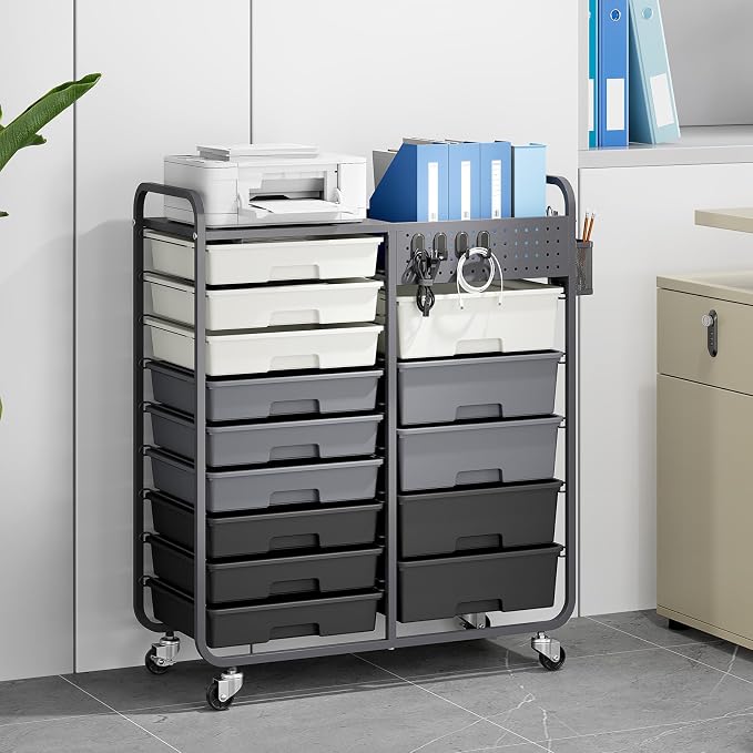 Rolling Storage Cart with Drawers, Storage Organizer Cart with Wheels and - Image 8