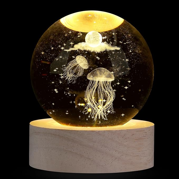 MAIBAOTA 3D Jellyfish Decor 2.4 Inches Crystal Ball Oceans Decor Keepsakes by MAIBAOTA