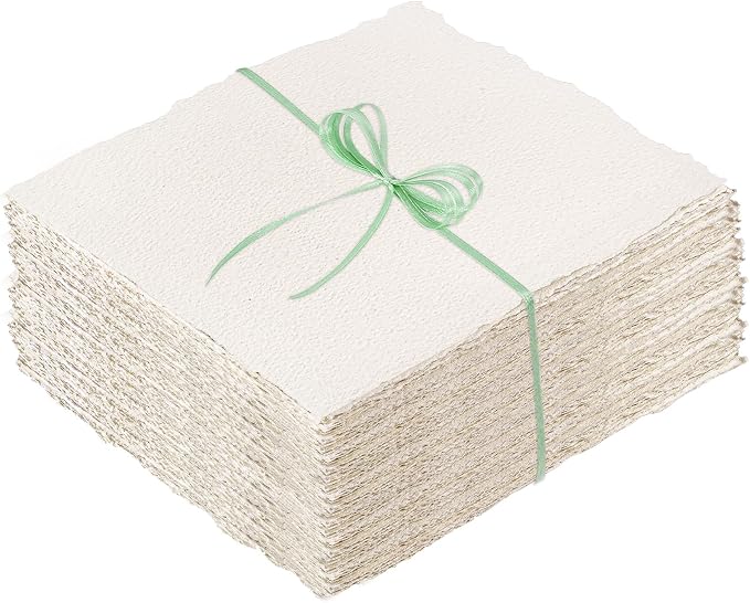 100 Sheets Deckled Edge Paper 6x8 inches, 160 GSM Handmade Paper, by Prudiut