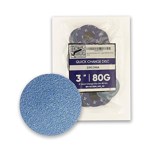 Benchmark Abrasives 3 Inch Sanding Discs Quick Change Zirconia Sanding Discs, Drill & Die Grinder Sanding Disc - Deburring Polishing Rust Remover for Metal Paint Stripper (500 Pack), 80 Grit