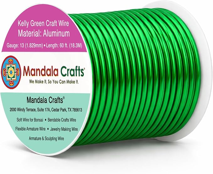 Mandala Crafts 13 Gauge Kelly Green Anodized Aluminum Craft Wire, 60 FT | by MandalaCrafts