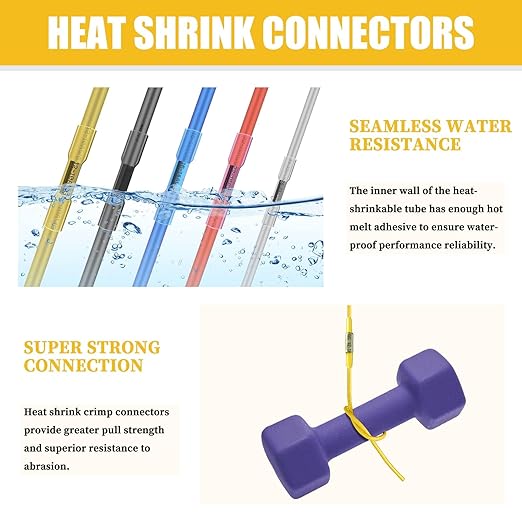 300PCS Heat Shrink Wire Connectors, 22-10 AWG Waterproof Electrical Wire Terminals Kit, Marine Grade Heat Shrink Butt Connectors Insulated Ring Fork Spade Butt Splices for Automotive Boat Truck