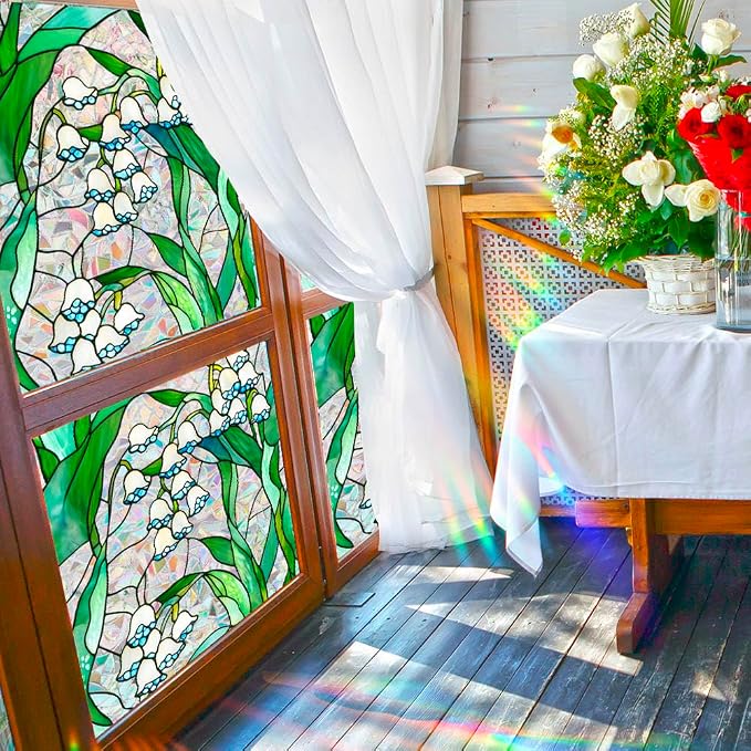 JOONOR Retro Lily of The Valley Window Privacy Film, Stained Glass Decals - Image 3