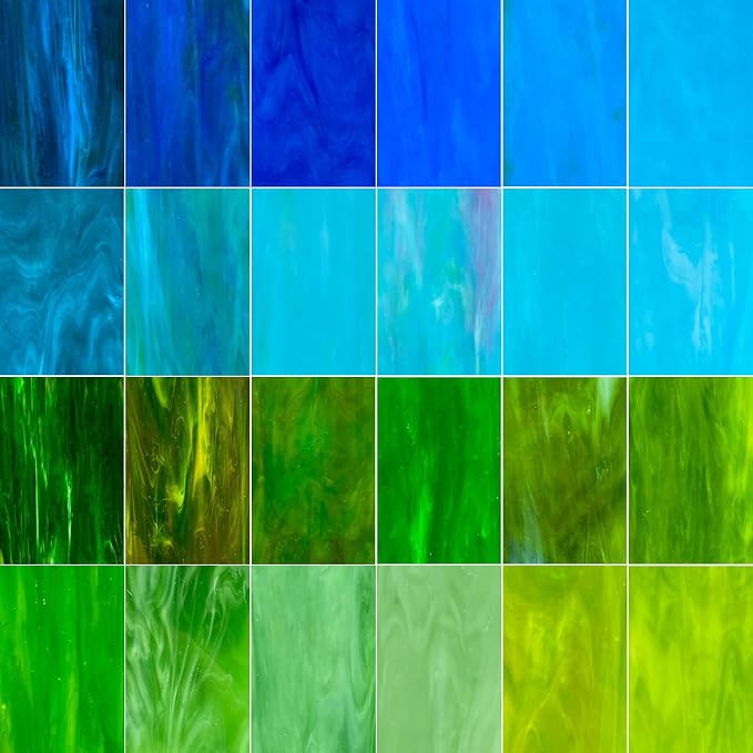 LITMIND 24 Sheets Blue & Green Stained Glass Variety Pack – 4 x 6 Inch Art by LITMIND