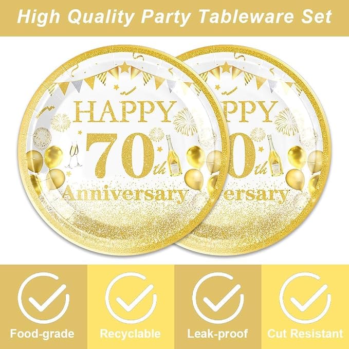 40 Pcs Modern Classic Gold 70th Plates and Napkins Set – 70th Plates Napkins - Image 4