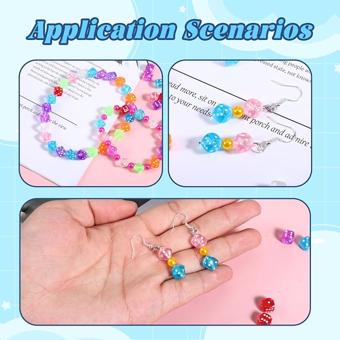 200Pcs Acrylic Dice Beads, 8mm/0.3in Colorful Clear Dice Beads - Image 6