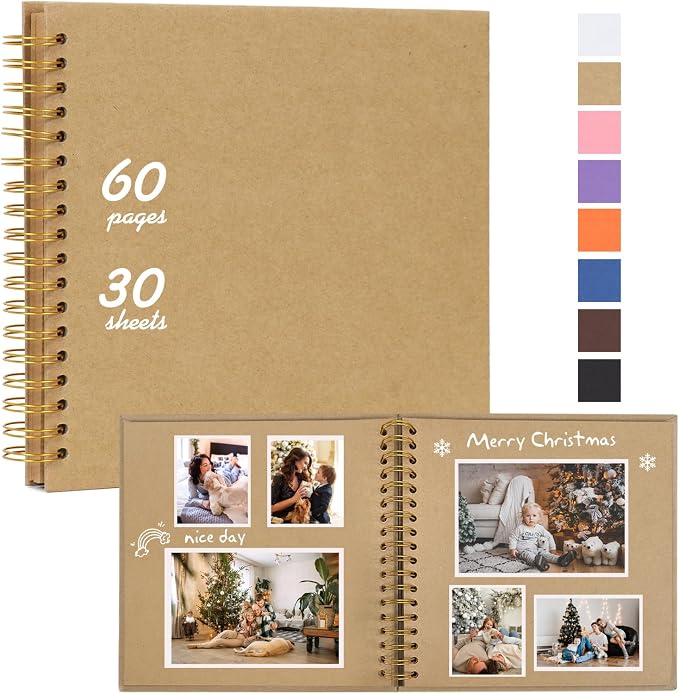 RECUTMS 10 x 10 Inch DIY Scrapbook Album 60 Pages Hardcover Kraft Paper Scrap by RECUTMS