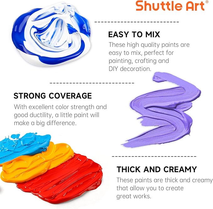 Shuttle Art 100 Colors Acrylic Paint, 2oz/60ml Bottles, Include 2 Sets of 12 - Image 5