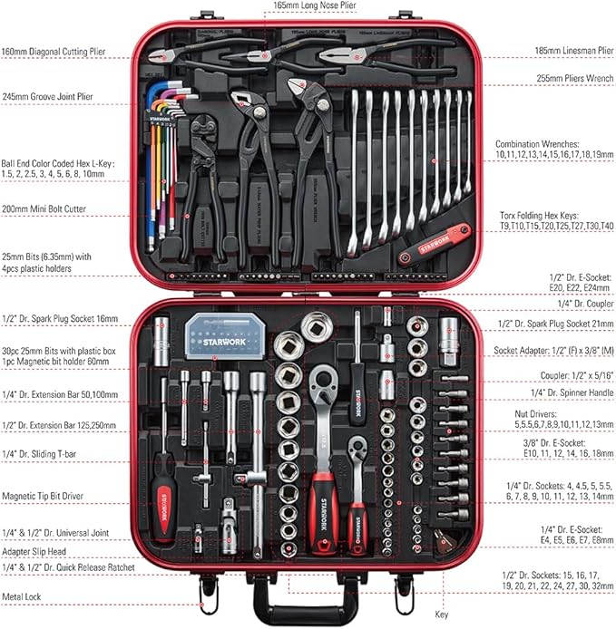 TRUE MECHANIC™ 169-Piece Mechanics Tool Set and Socket Set, Gift Series, Professional Metric Set