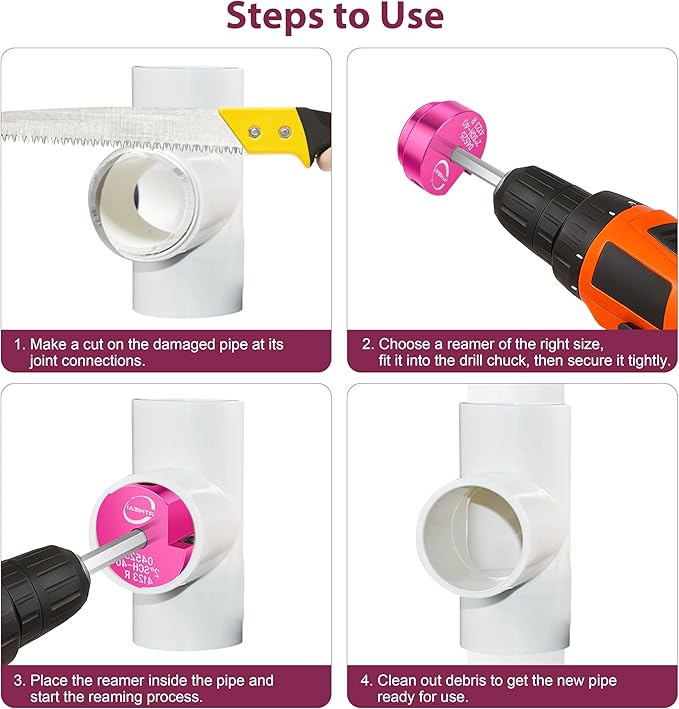 1-1/2 Inch PVC Pipe Reamer, PVC Fitting Saver, Plastic Pipe Fitting Reamer Socket Saver Plumbing Tool for Schedule 40 CPVC ABS Hub, with 3/8-Inch Hex Shaft, Fits Standard 1/2" Drills