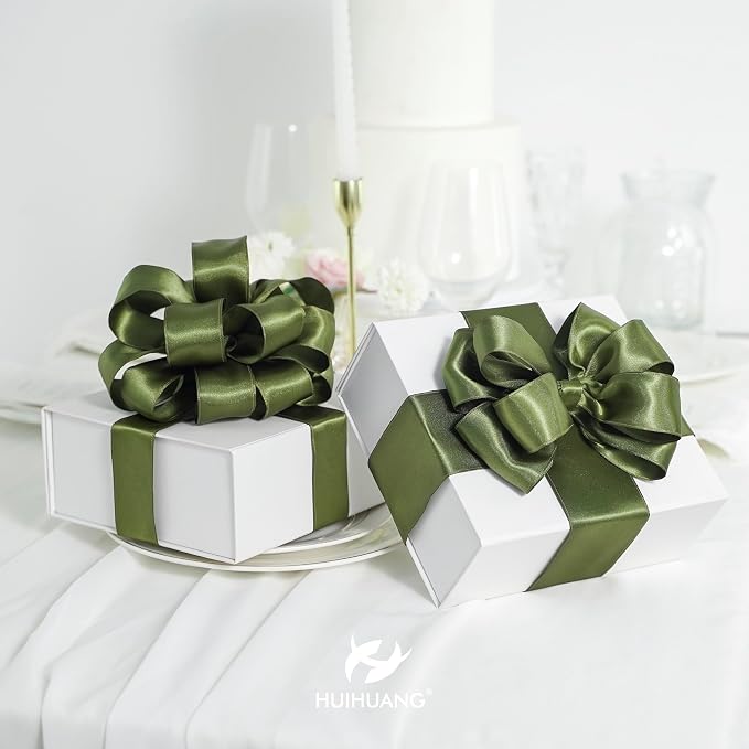 HUIHUANG Moss Green Satin Wired Ribbon 1-1/2 inch Moss Wire Edge Ribbon - Image 3