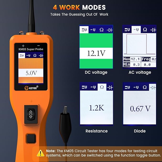 KZYEE KM05 Power Circuit Probe Tester, 12V/24V Automotive Diagnostic Test Tool, Digital Multimeter, Short/Open Circuit Finder, AC/DC Voltage, Continuity, Diode, Resistance Test, Current Probe Kit