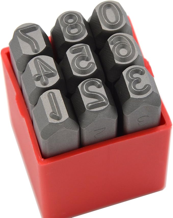 9pcs Heavy Duty Steel Stamp Uppercase Reverse Number 5/16 8mm Hand Stamping Character Mark Code Alphabet Punch Kit for Bracelet Ring Jewelry Sheet Metal Plate Making Mold Die