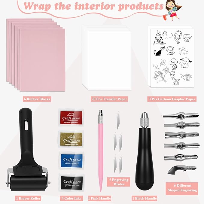 LAMPTOP 47 Pcs Block Printing Linocut Kit DIY Printmaking & Craft Projects | - Image 3