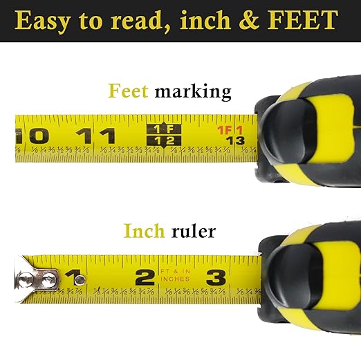 Auto-Lock Measuring Tape, 16-Feet (5M) Dual Side Retractable Tape Measure, 1/8 Fractions Easy Reading, MID Accuracy, for Electricians, Carpenter, Surveyors and Engineers, with Rubber Protective Casing