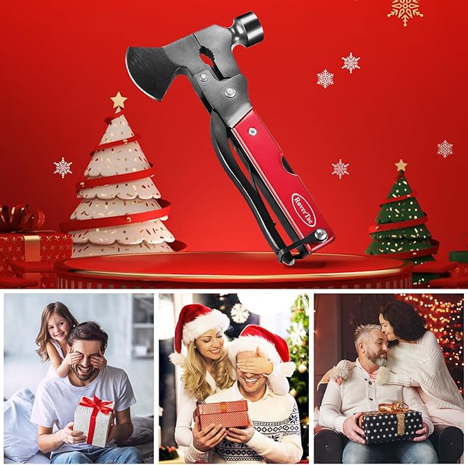 RoverTac 14-in-1 Multitool Camping Axe Hatchet – Essential Camping Gear with Knife, Hammer, Saw, Bottle Opener, Screwdriver – Multi Tool with Sheath – Gifts for Men, Dad, and Outdoor Adventures