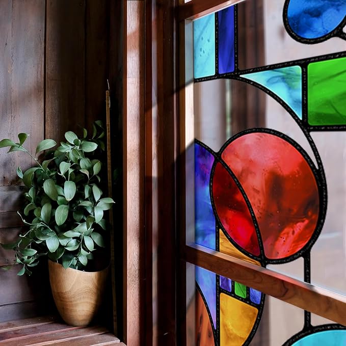 Original Hand Drawn Faux Stained Glass Window Film, Double-Sided Static Film by ChicSkin