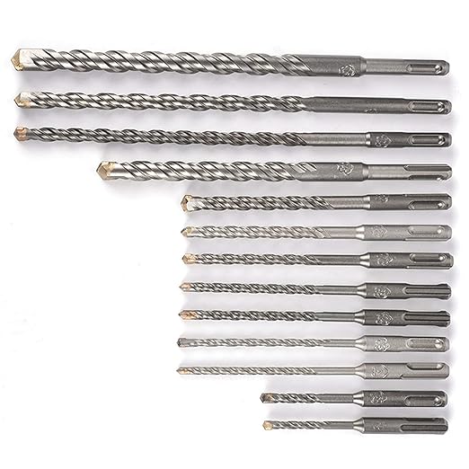 Rotary Hammer SDS Plus Drill Bits & Chisels Set- 17Pcs Concrete Masonry SDS Plus Drill Bits with Portable Plastic Box- SDS Plus Shank Fits Rotary Hammer