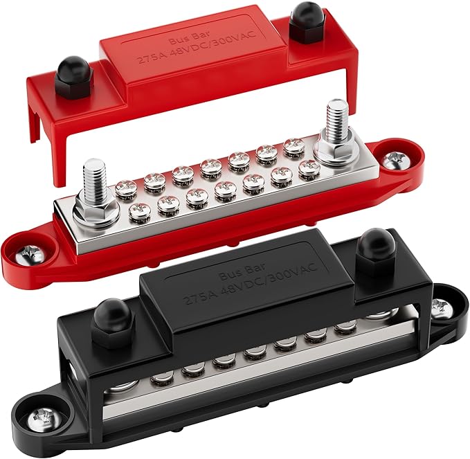 275A Marine Bus Bar 12V Power Distribution Block 2 x 5/16" Terminal Studs and 14 x #8 Screws Positive and Ground Battery BusBar for Automotive Car Boat