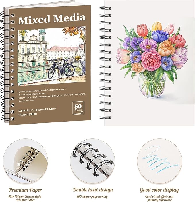 4 Pack Mixed Media Sketchbook, 5.5x8.5 inches Drawing Paper Sketch Book - Image 3