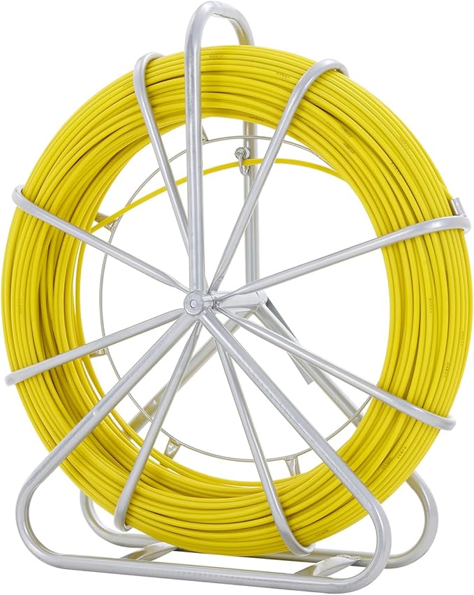 VEVOR Fiberglass Fish Tape 656 FT x 1/4 inch, Fish Tape Duct Rodder Puller with Durable Steel Stand, Non-Conductive Fishtape Wire Cable Running Rod for Walls, Floor and Electrical Conduit