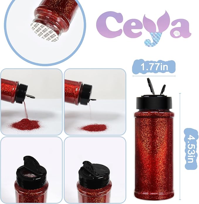 Ceya 3.8oz/ 110g Holographic Ultra Fine Glitter Powder Laser Wine Red Glitter - Image 4