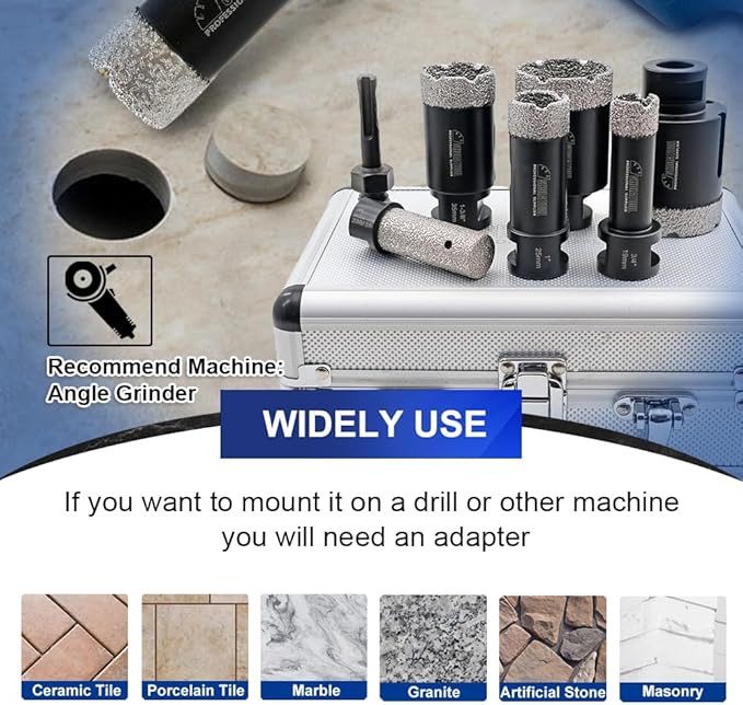 SHDIATOOL 7-Piece Diamond Hole Saw Kit for Porcelain Tile Ceramic Marble Brick Vacuum Brazed Core Drill Bits Set(A85458K2)