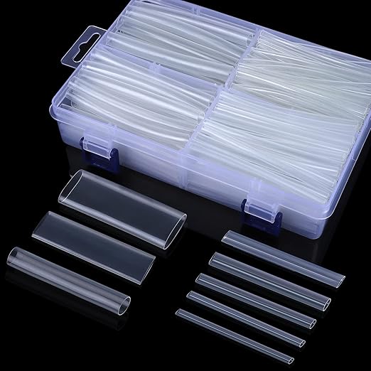 XHF 205 PCS 8 Size Length 3.5" Clear 3:1 Waterproof Automotive Electrical Heat Shrink Tubing Assortment Kit Marine Grade Adhesive Lined Tube, Insulation Sealing Oil-Proof Wear-Resistant