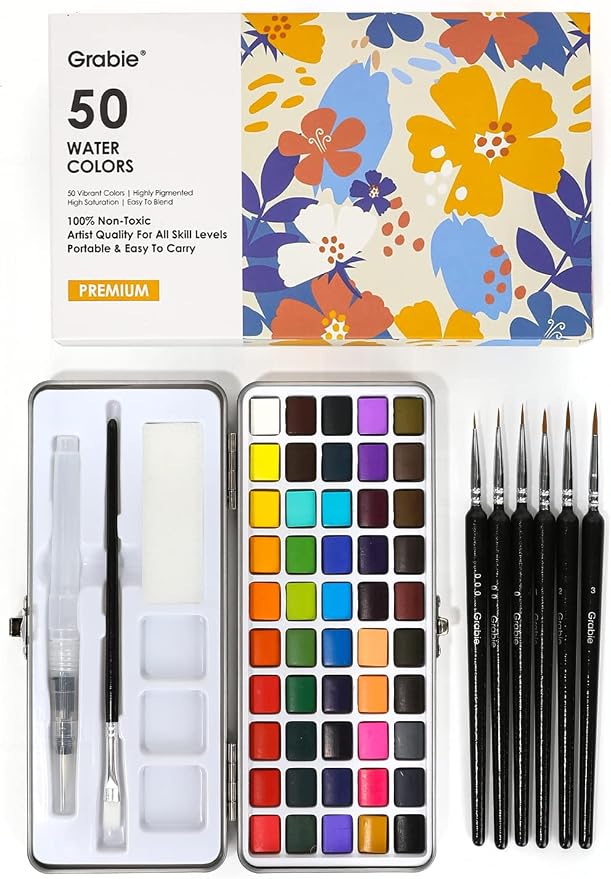Grabie 50 Colors Watercolor Paint Set, Detail Paint Brush Included, Watercolor by Grabie