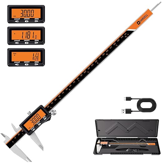 HARDELL Digital Caliper 12" USB-C Charging – Orange Display, Non-Backlit | by HARDELL