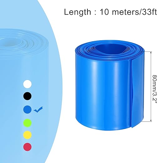 MECCANIXITY Battery Wrap PVC Heat Shrink Tubing 50mm Dia 80mm Flat 33 Feet(10meters) Blue Good Insulation for Battery Pack