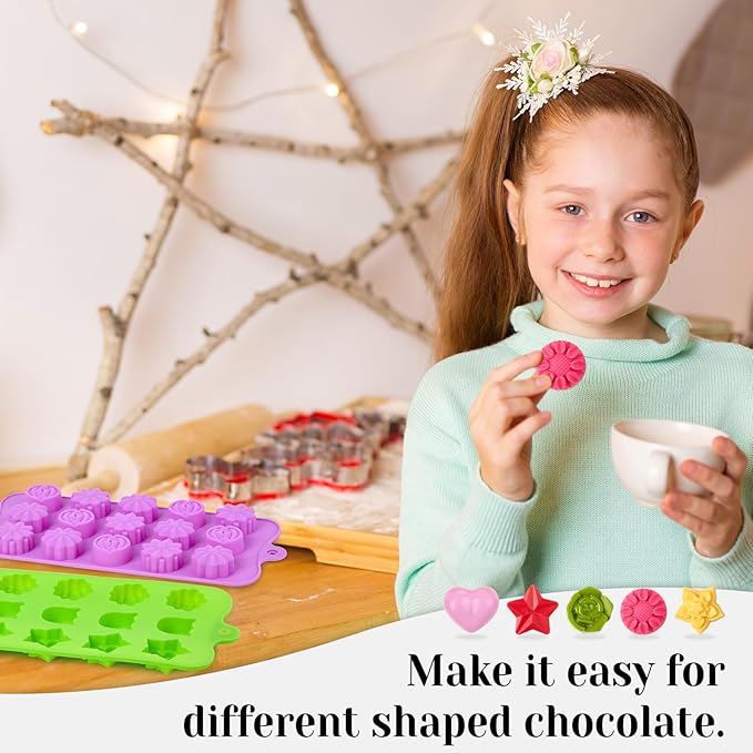 Flower Silicone Molds for Chocolate, 15-Cavity | Include Rose Heart Star Shapes - Image 7