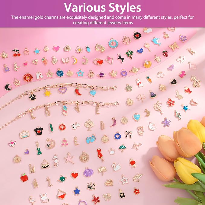 Flasoo 404Pcs Gold Charms for Jewelry Making, Keychains and Crafts - Image 5