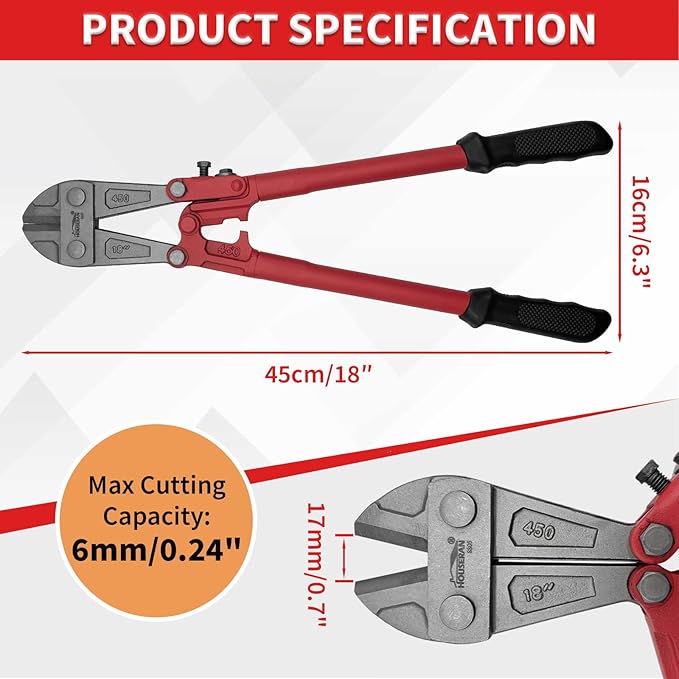 Bolt Cutter 18 inch, Bolt Cutter with Comfort Handle Grip, Heavy Duty Bolt Cutter for Fences, Steel Wire, Chains, Screws, Locks, and Rivet
