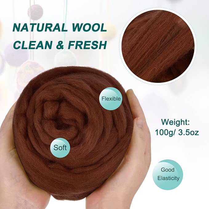 uxcell Needle Felting Wool, 3.5 Oz Nature Fibre Wool Yarn Roving - Image 2