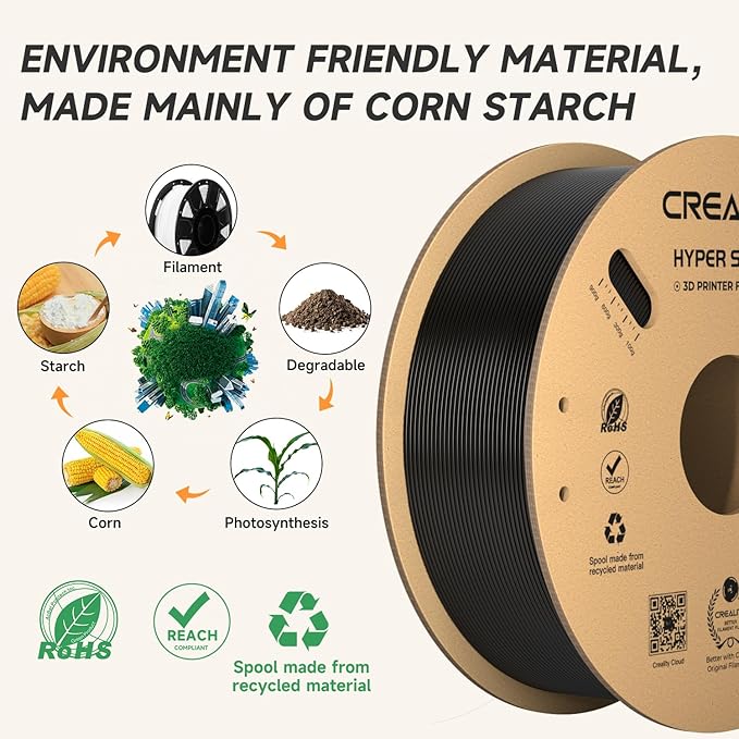 Creality Hyper PLA Filament 1.75mm Black 2KG, 30-600mm/s High Speed PLA 3D Printer Filament, 2 Pack 1kg Spool(2.2lbs) PLA, Dimensional Accuracy +/-0.02mm, Fit Most FDM 3D Printer