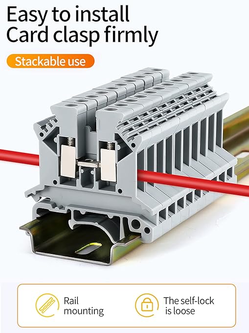 Erayco UK2.5B-G DIN Rail Terminal Block, Screw Clamp, 600V 20A 24-12AWG, Pack of 100 (Green)