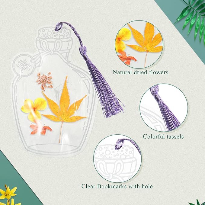 TaoBary 91 Pcs DIY Handmade Transparent Dried Flower Bookmark Set Include - Image 4