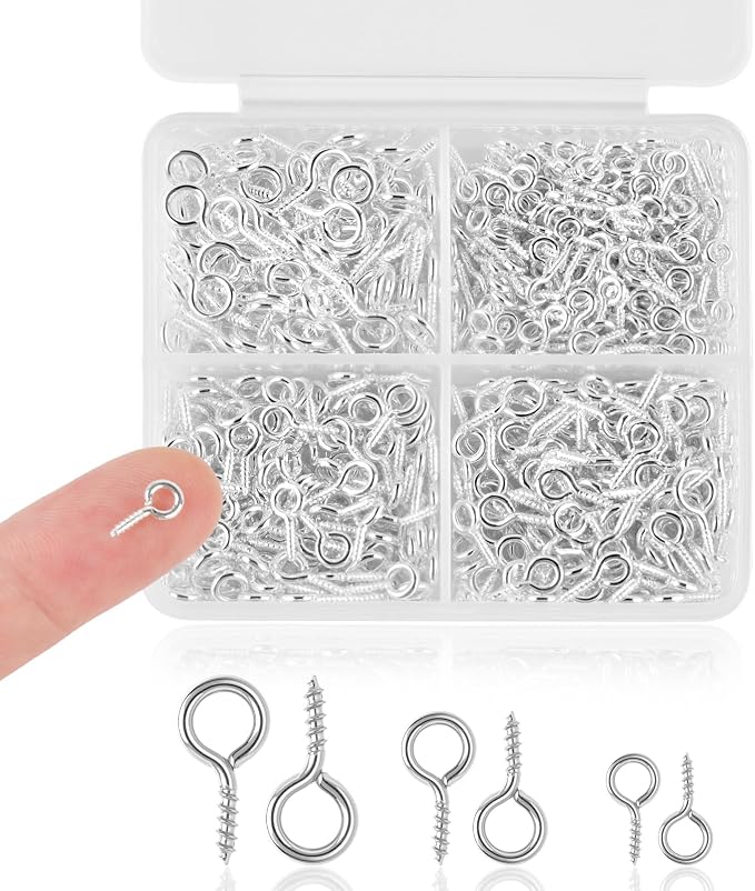 720PCS Small Screw Eye Pins, 3 Styles of Mini Eye Screws, Eyelet Pins Hooks by Romeda