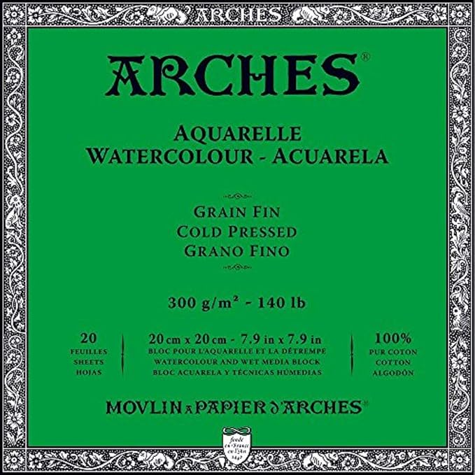 Arches Watercolor Paper Block, Cold Press, 7.9" x 7.9", 140 pound by ARCHES