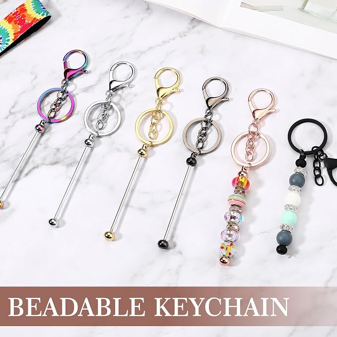 Tondiamo 12 Pcs Beadable Keychains Bars Bulk Blank Beaded Metal Keychain - Image 4