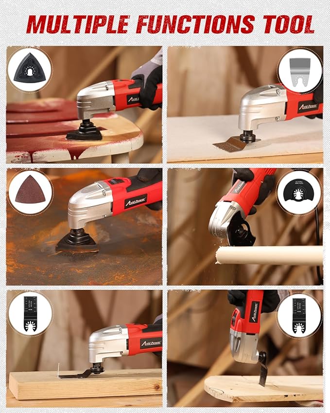 AVID POWER Oscillating Tool, 22000 OPM Electric Oscillating Multi Tool with 3°Oscillation Angle, Cutting, Sanding, Grinding, Scraping, 11 Accessories & Universal Interface-Red