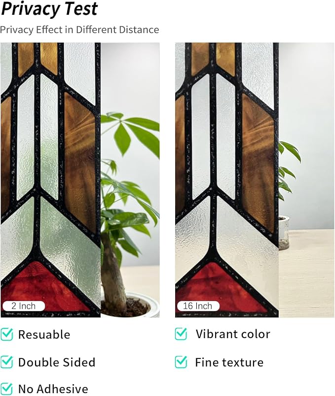 Faux Stained Glass Effect Window Privacy Film, Original Hand Drawn Static Cling - Image 4