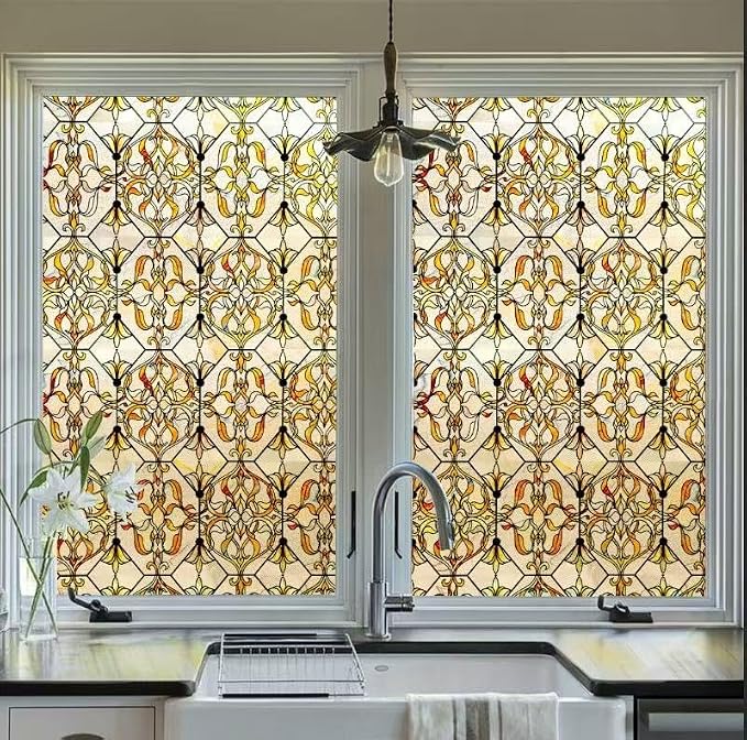 OHTMERU 3D Stained Glass Window Privacy Film, Heat Control UV Blocking Static by OHTMERU