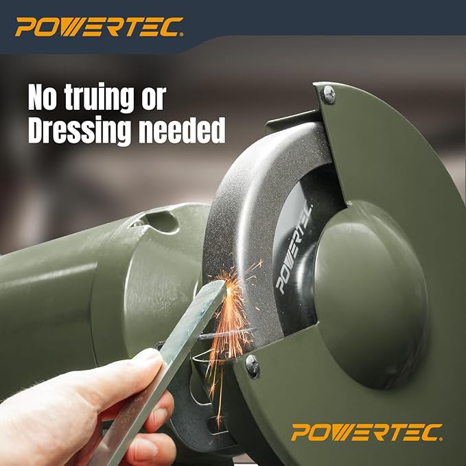 POWERTEC CBN Grinding Wheel 8 Inch 180 Grit, 1-1/4" Wide, 5/8" Arbor – 4-in-1 CBN Sharpening Wheel with 1/4" Radius Edge and Side Face for Bench Grinder (15702)