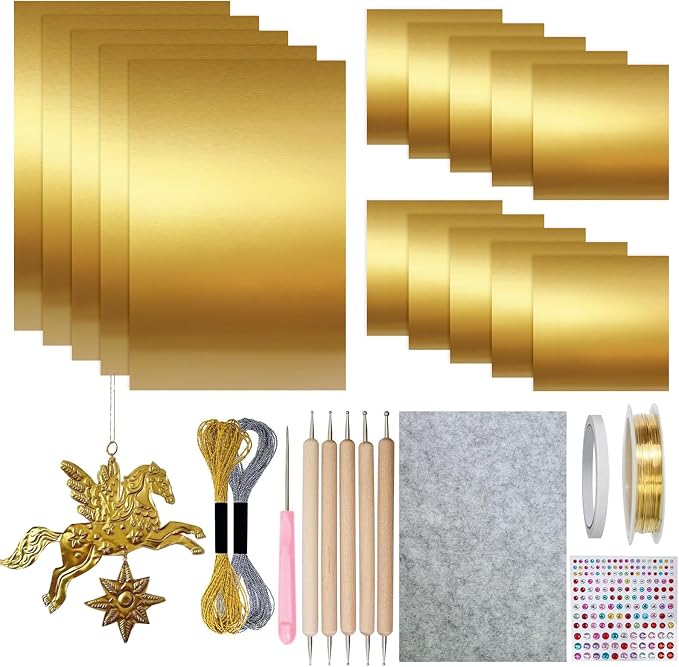 JarThenaAMCS 28Pcs Foil Paper Craft Making Kits Gold Metal Embossing Foil Sheets by JarThenaAMCS